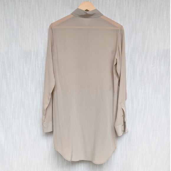 T ALEXANDER WANG 100% Silk Tan Long Sleeve Button Down Mini Shirt Dress, size S - Picture 2 of 6